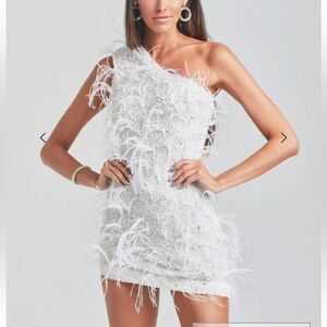 NWT Retrofete Sina Dress white feather sequin crystal mini bridal M $895